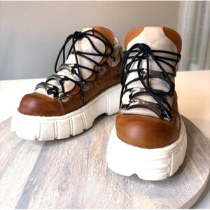 Goth Platform Boots – Brown Leather, Heavy Chunky Sole – Women’s 8.5